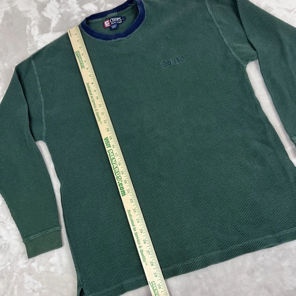 Vintage‎ Y2K Chaps Ralph Lauren Sweater Large Green Waffle Knit Thermal Grunge